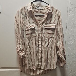 Express Beige and Brown Striped Shirt